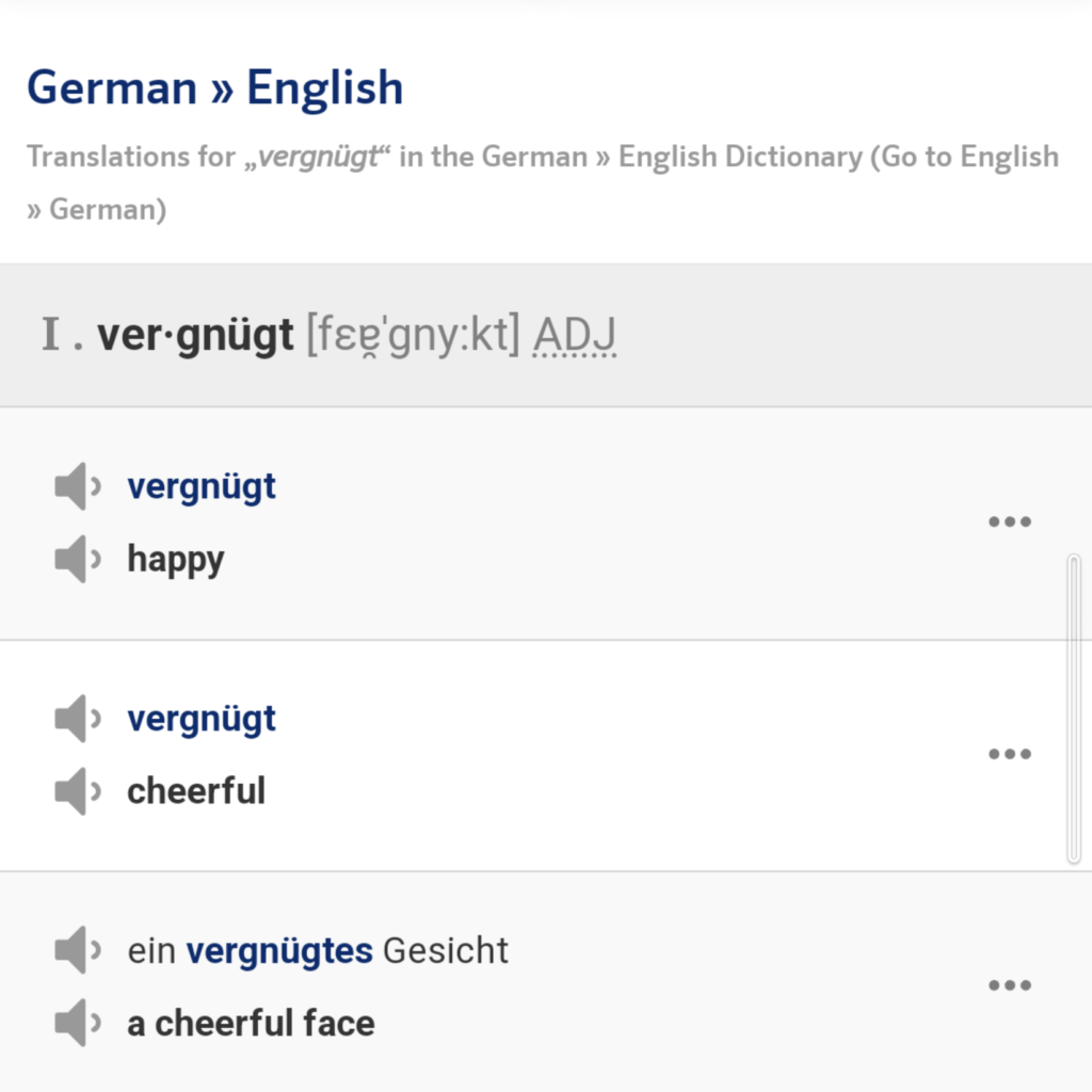 Vergnügt definition